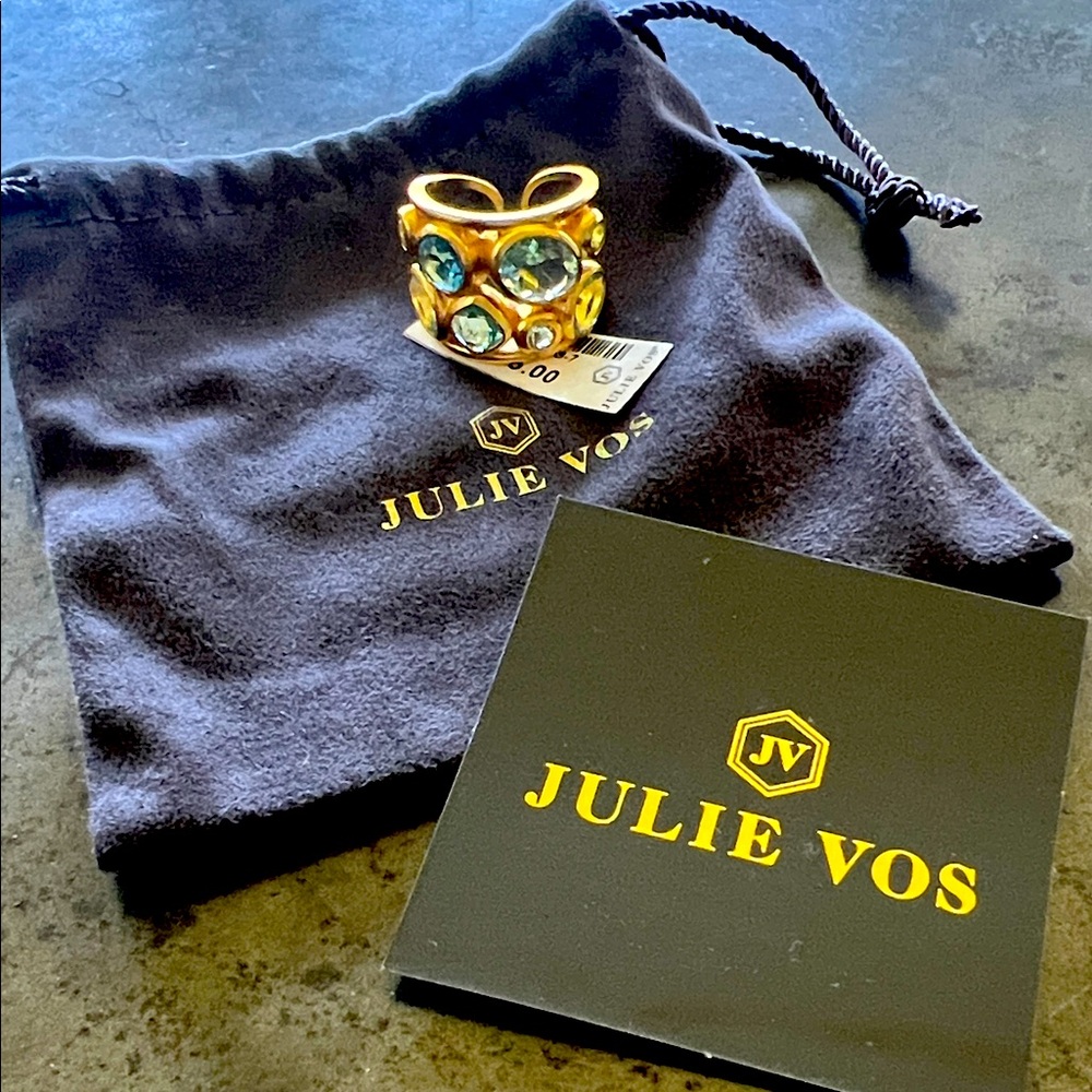 Julie Vos ring size 7.   Colored glass brass/24k gold overlay.  New